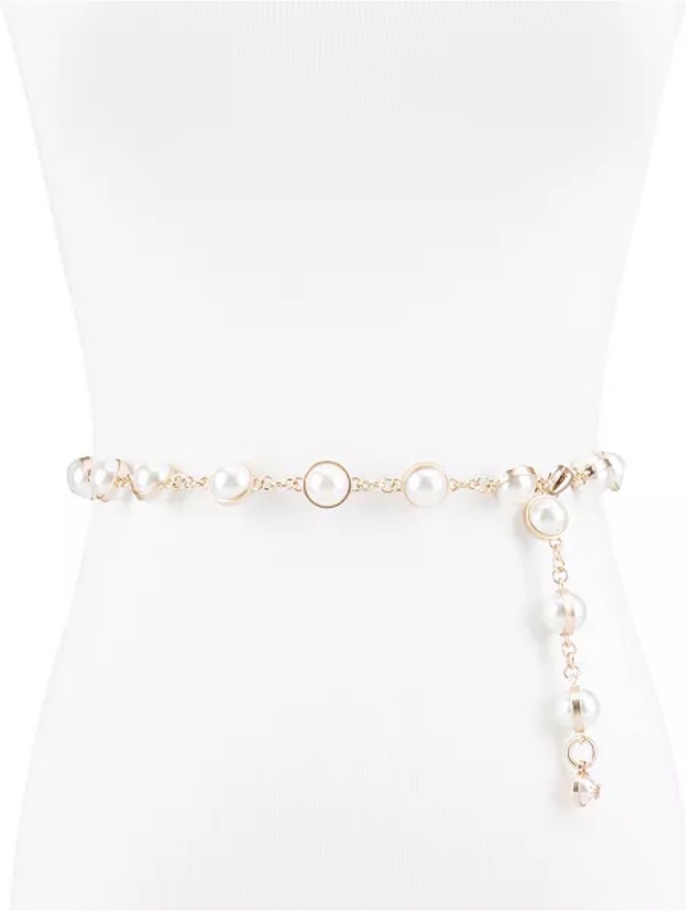 Sam Edelman Gold-Tone Chain Belt with Cream Pearls